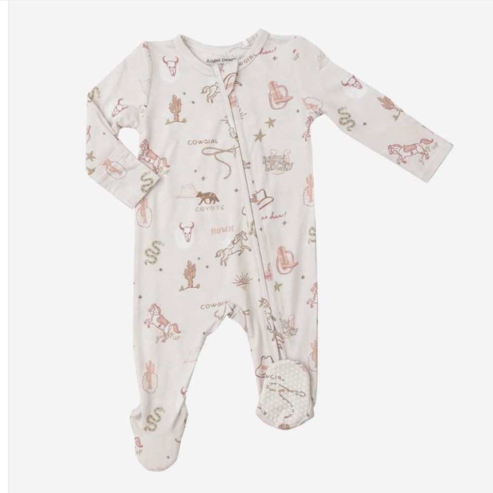 Angel Dear Onesie 2-Way Zipper Footie Pajamas in Wild West Pink
